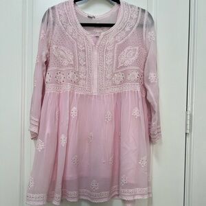 Lucknowi Chikinkari 4 Pieces Pink Peplum Top With Gharara Pants Shamiz Dupatta